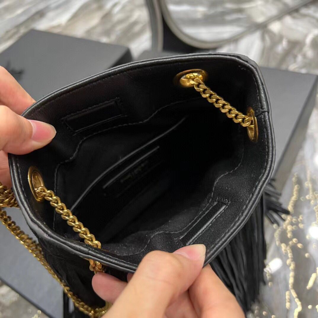 SAINT LAURENT SMALL CHAIN BAG IN LIGHT SUEDE WITH FRINGES 683378 BLACK