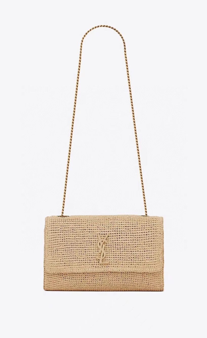 SAINT LAUREN KATE 99 CHAIN BAG IN RAFFIA Y685384 apricot