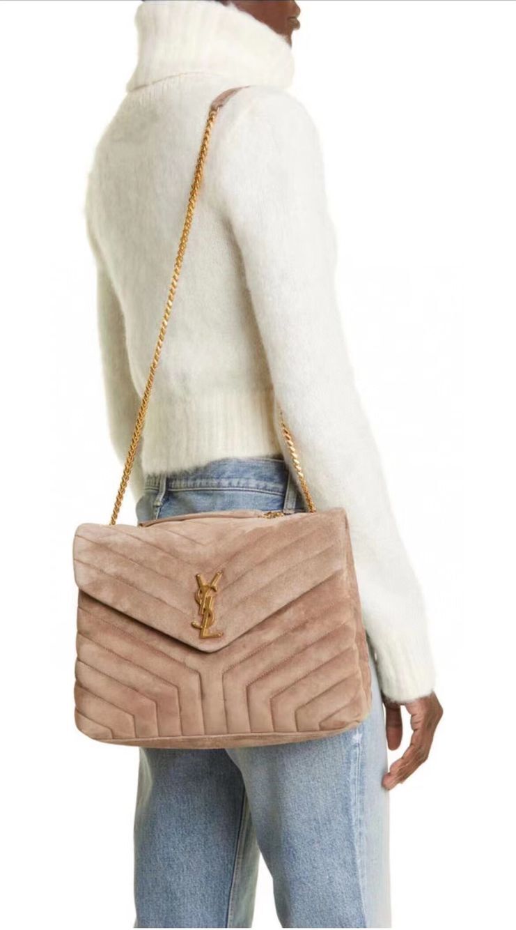 SAINT LAURENT LOULOU CHAIN BAG IN QUILTED Y SUEDE 487216 TAUPE