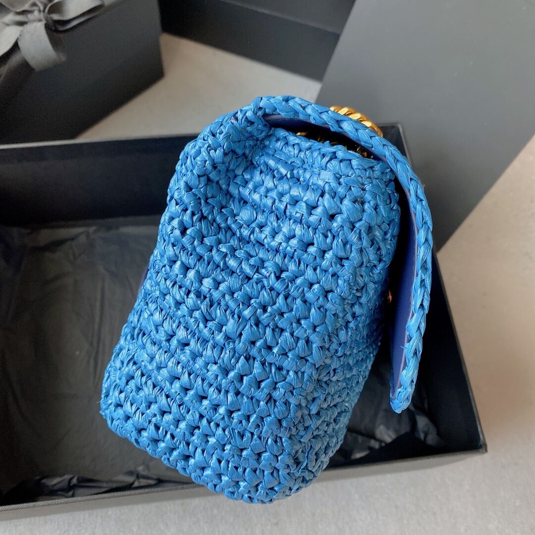 SAINT LAURENT NIKI SMALL CHAIN BAG IN RAFFIA 498892 blue