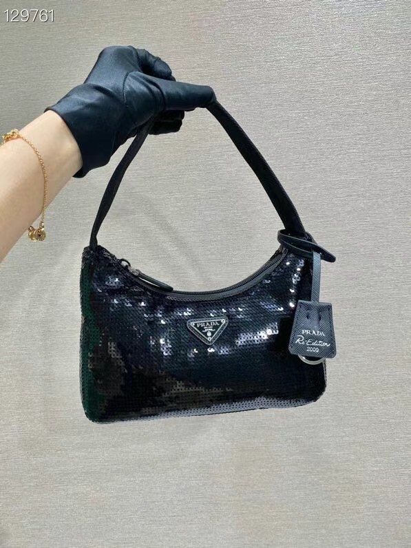 Prada Re-Edition 2000 sequined Re-Nylon mini-bag 1BC515 black