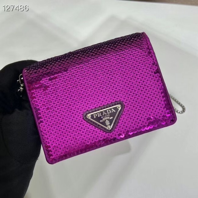 Prada Crystal-studded card holder with shoulder strap 1MR024 Purplish