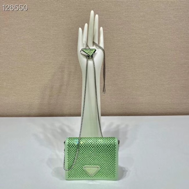 Prada Crystal-studded card holder with shoulder strap 1MR024 green