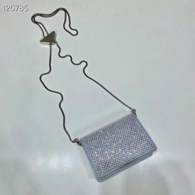 Prada Crystal-studded card holder with shoulder strap 1MR024 silver