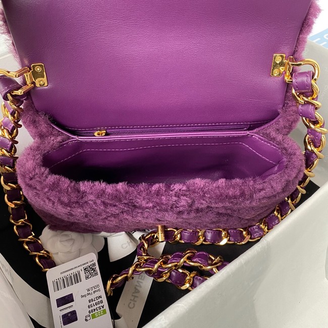 CHANEL SMALL FLAP BAG & Gold-Tone Metal AS3499 purple