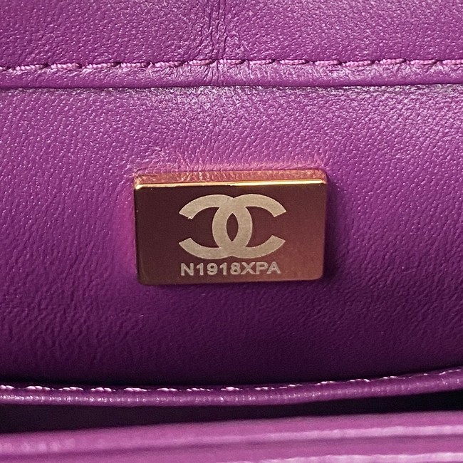 CHANEL SMALL FLAP BAG & Gold-Tone Metal AS3499 purple