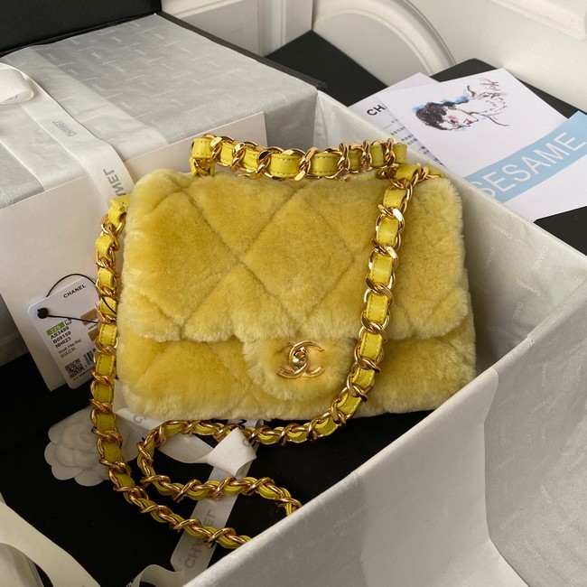 CHANEL SMALL FLAP BAG & Gold-Tone Metal AS3499 yellow
