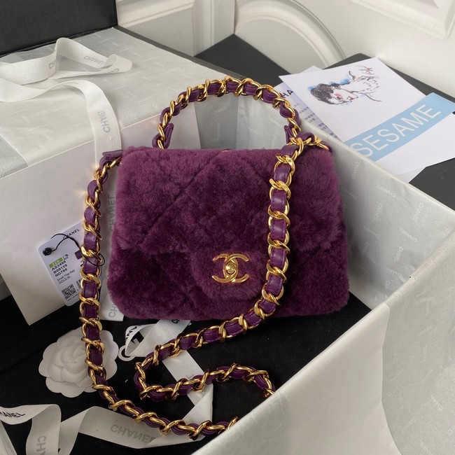 CHANEL SMALL FLAP BAG & Gold-Tone Metal AS3498 purple