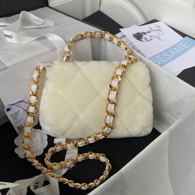 CHANEL SMALL FLAP BAG & Gold-Tone Metal AS3498 white