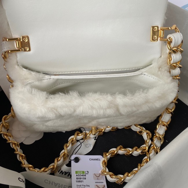 CHANEL SMALL FLAP BAG & Gold-Tone Metal AS3498 white