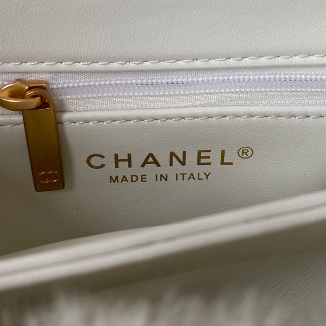 CHANEL SMALL FLAP BAG & Gold-Tone Metal AS3498 white