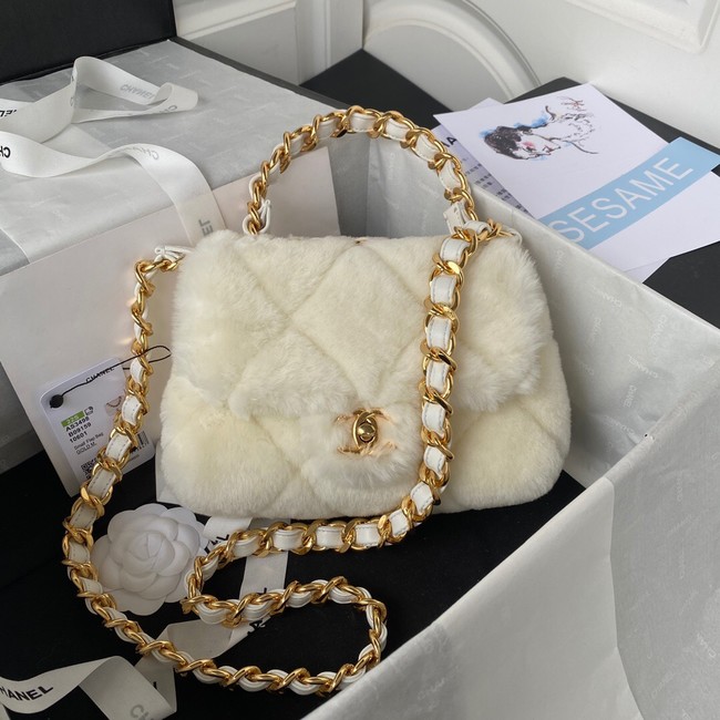 CHANEL SMALL FLAP BAG & Gold-Tone Metal AS3498 white