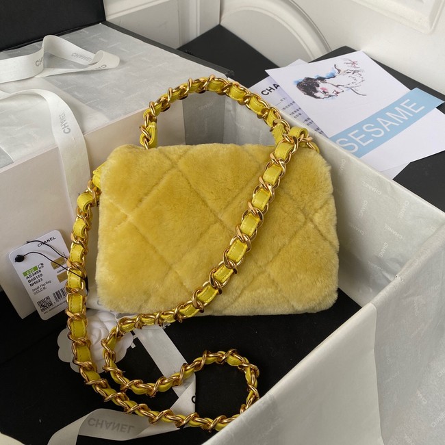 CHANEL SMALL FLAP BAG & Gold-Tone Metal AS3498 yellow