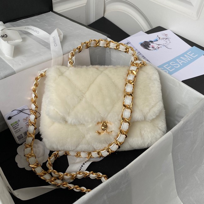 CHANEL SMALL FLAP BAG & Gold-Tone Metal AS3499 white