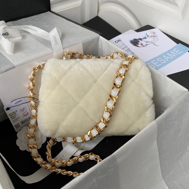 CHANEL SMALL FLAP BAG & Gold-Tone Metal AS3499 white