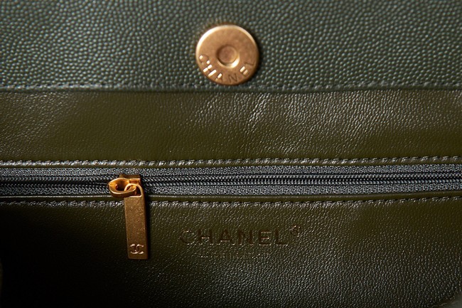 CHANEL Grained Calfskin & Gold-Tone Metal SHOPPING BAG AS3583 blackish green