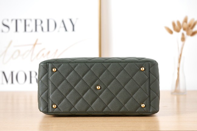 CHANEL Grained Calfskin & Gold-Tone Metal SHOPPING BAG AS3583 blackish green