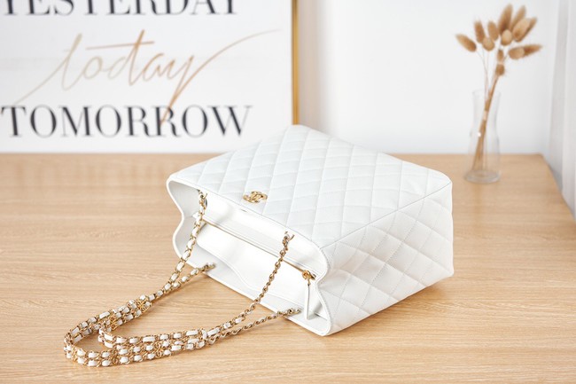 CHANEL Grained Calfskin & Gold-Tone Metal SHOPPING BAG AS3583 white