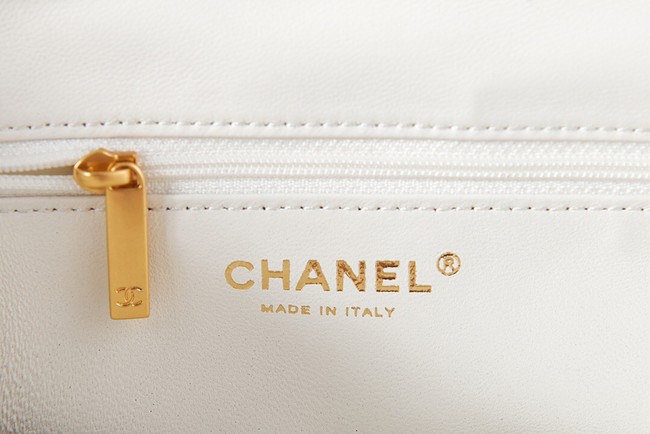 CHANEL Grained Calfskin & Gold-Tone Metal SHOPPING BAG AS3583 white