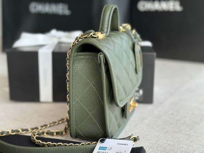 Chanel MINI FLAP BAG WITH TOP HANDLE AS3652 blackish green