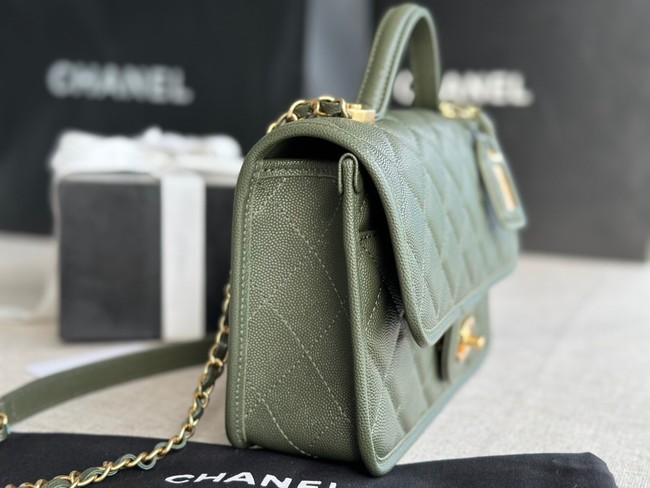 Chanel MINI FLAP BAG WITH TOP HANDLE AS3652 blackish green