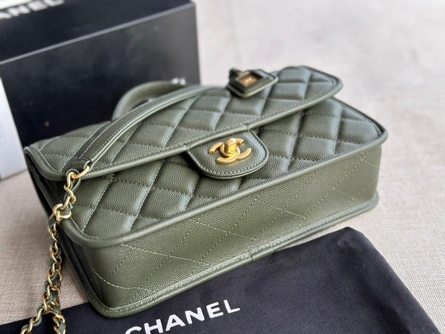 Chanel MINI FLAP BAG WITH TOP HANDLE AS3652 blackish green