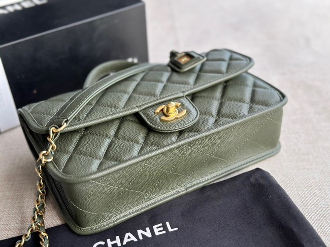 Chanel MINI FLAP BAG WITH TOP HANDLE AS3652 blackish green