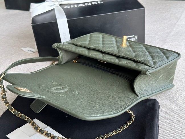 Chanel MINI FLAP BAG WITH TOP HANDLE AS3652 blackish green