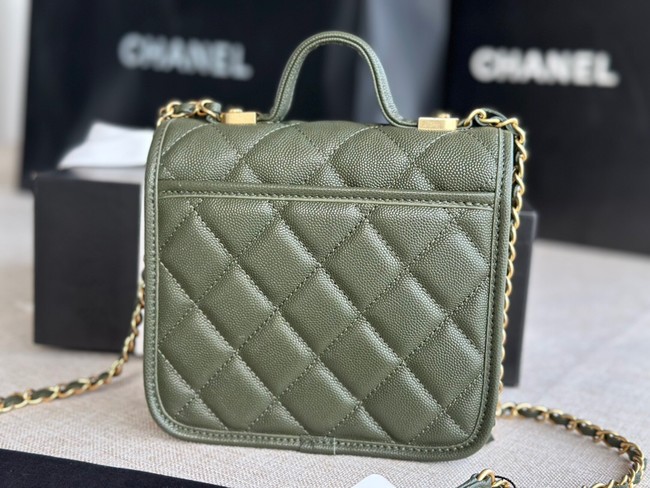 Chanel MINI FLAP BAG WITH TOP HANDLE AS3652 blackish green