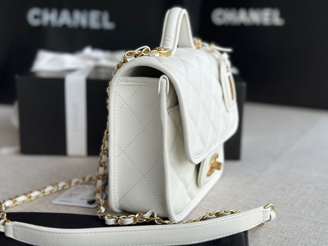 Chanel MINI FLAP BAG WITH TOP HANDLE AS3652 white