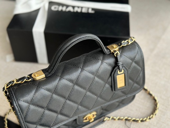 Chanel SMALL FLAP BAG WITH TOP HANDLE Grained Calfskin AS3653 black 