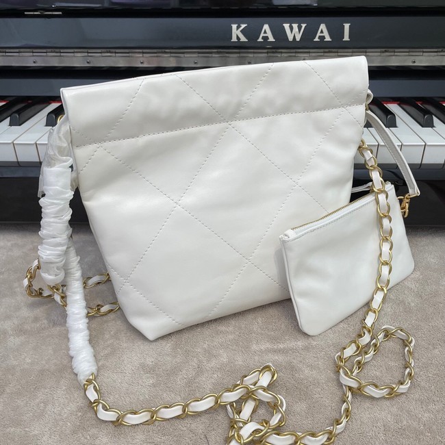 CHANEL MINI 22 HANDBAG  Metallic Calfskin & gold Metal AS3989 WHITE