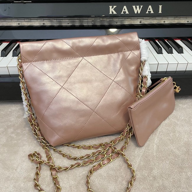 CHANEL MINI 22 HANDBAG Metallic Calfskin & gold Metal AS3989 pink