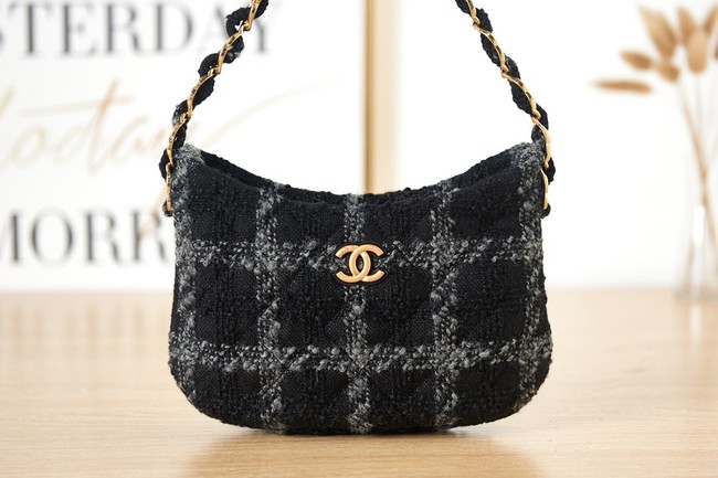 CHANEL SMALL Tweed & Gold-Tone Metal AS3562 BLACK&BLUE