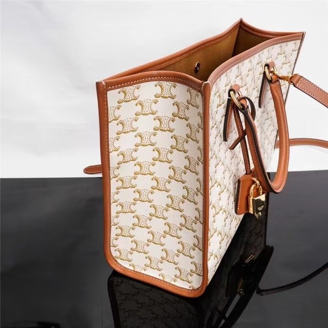 Celine MINI HORIZONTAL CABAS IN TRIOMPHE CANVAS AND CALFSKIN 199742 199742 white