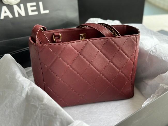 CHANEL Calfskin & Gold-Tone Metal AS3508 Burgundy