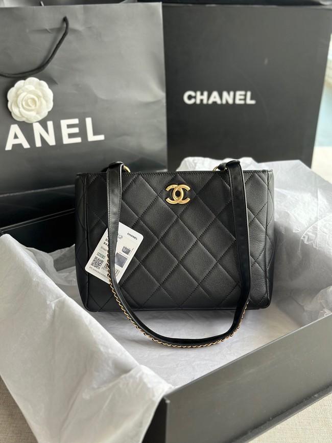 CHANEL Calfskin & Gold-Tone Metal AS3508 black