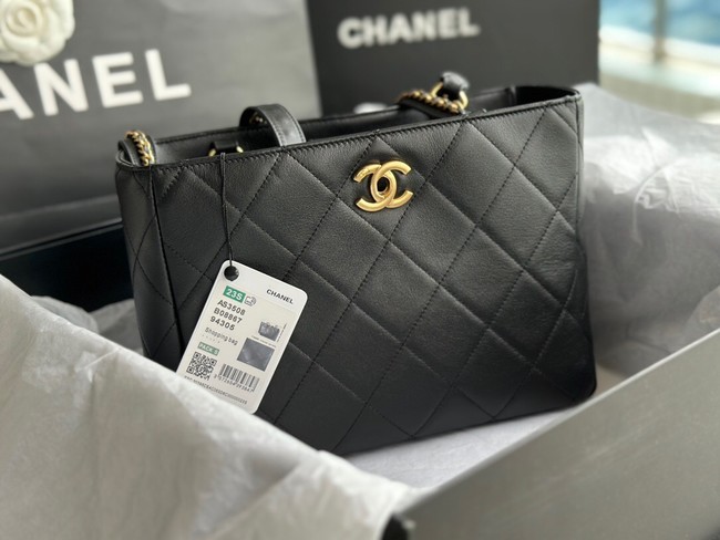 CHANEL Calfskin & Gold-Tone Metal AS3508 black