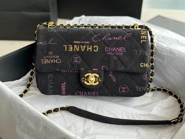 CHANEL Printed Denim & Gold-Tone Metal AS3134 black