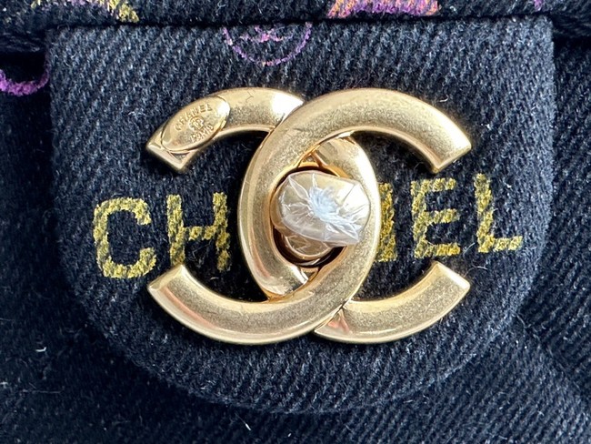 CHANEL Printed Denim & Gold-Tone Metal AS3134 black