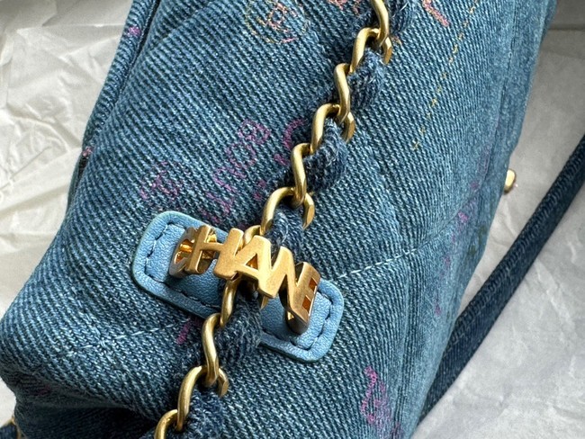 CHANEL Printed Denim & Gold-Tone Metal AS3134 blue