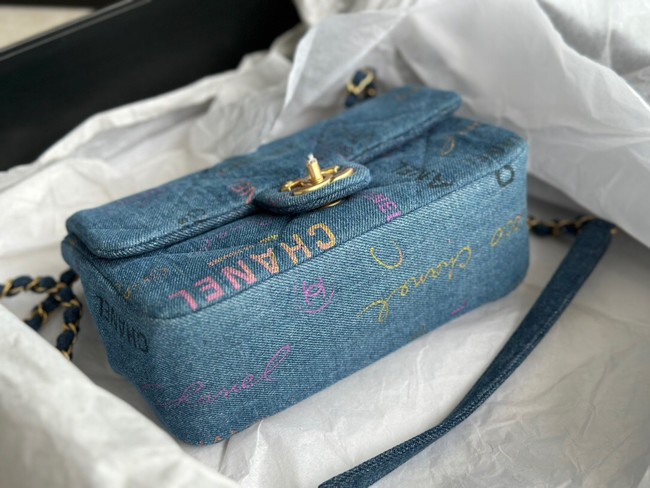 CHANEL Printed Denim & Gold-Tone Metal AS3135 blue