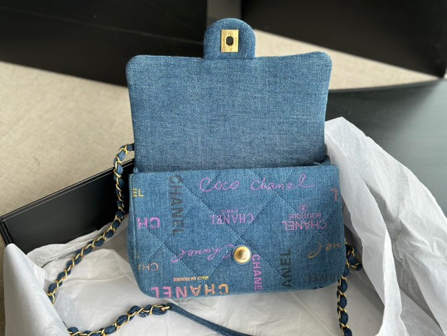 CHANEL Printed Denim & Gold-Tone Metal AS3135 blue