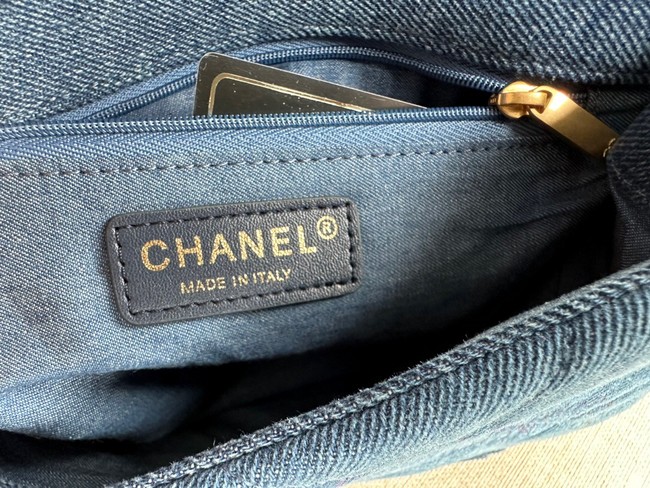 CHANEL Printed Denim & Gold-Tone Metal AS3135 blue