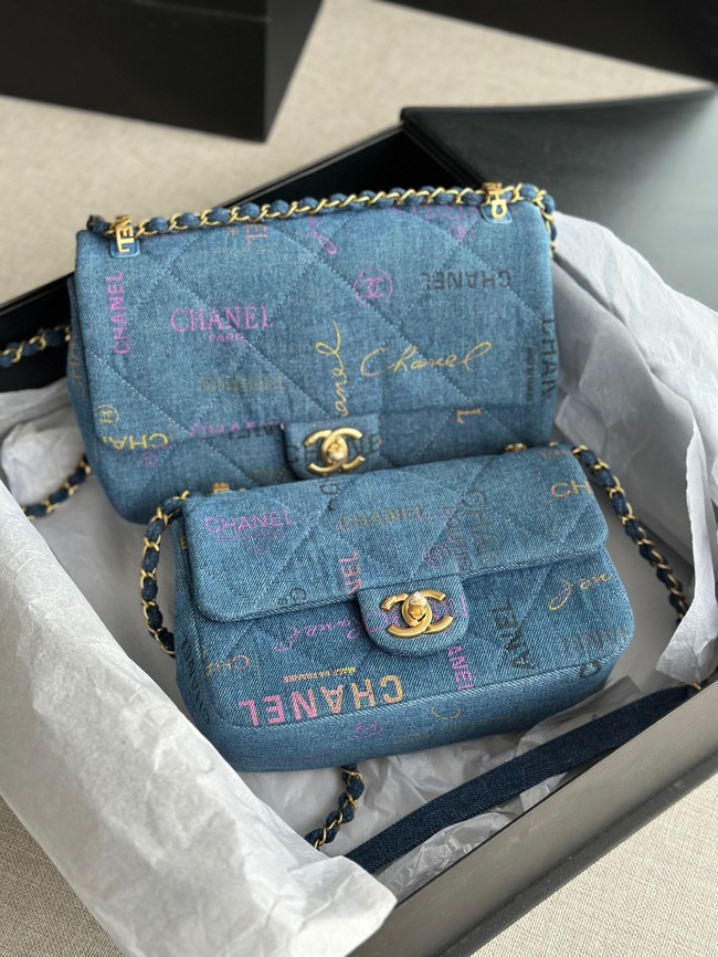 CHANEL Printed Denim & Gold-Tone Metal AS3135 blue