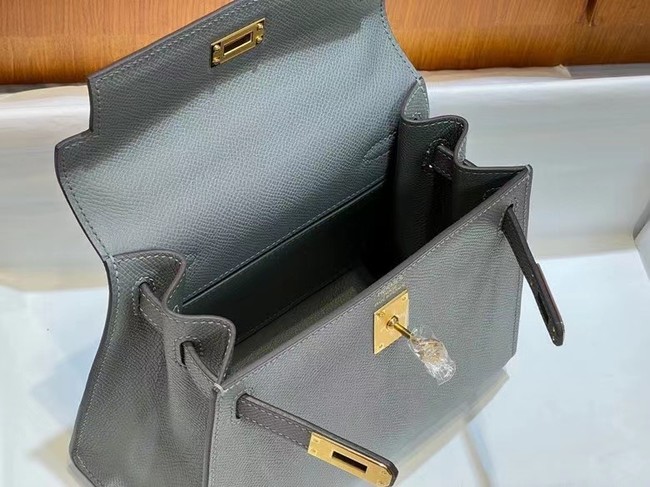 Hermes Kelly 20cm Shoulder Bags Epsom KL2750 Iron gray&gold