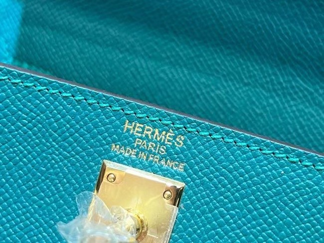 Hermes Kelly 20cm Shoulder Bags Epsom KL2750 Lake green&gold