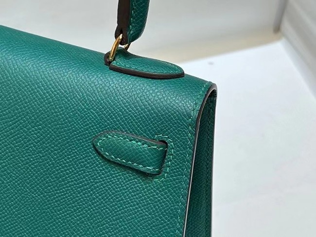 Hermes Kelly 20cm Shoulder Bags Epsom KL2750 Lake green&gold