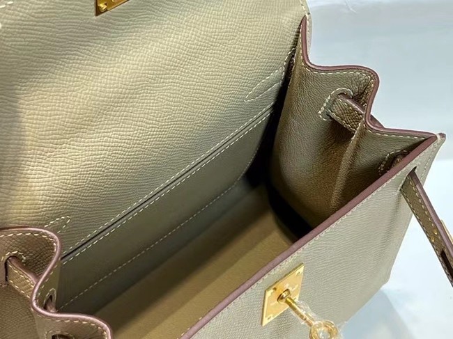 Hermes Kelly 20cm Shoulder Bags Epsom KL2750 Pearl grey&gold