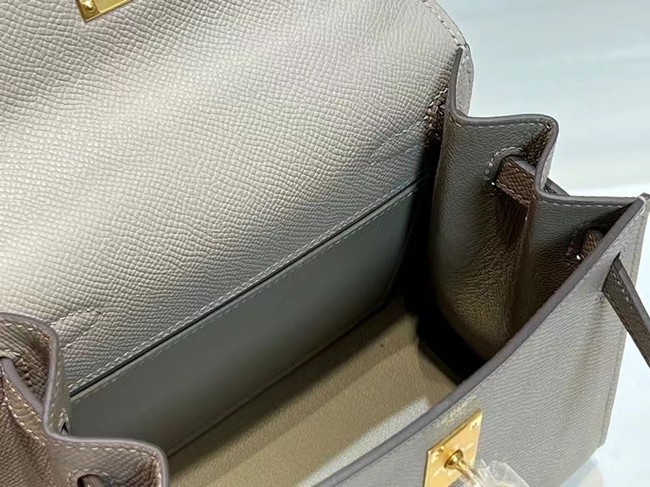 Hermes Kelly 20cm Shoulder Bags Epsom KL2750 light gray&gold